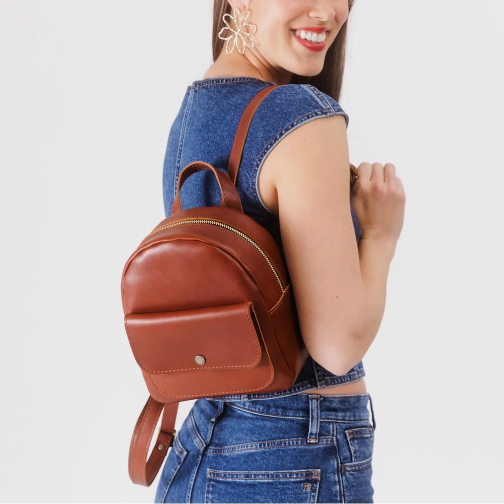 Portland Leather Snap Mini Backpack in Chestnut